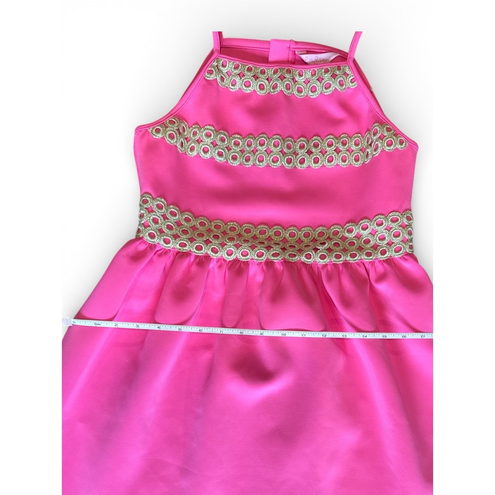 Lilly Pulitzer Girls Elize Dress Raz‎ Berry Pink Gold Trim XL 12-14 NWT - Picture 10 of 12